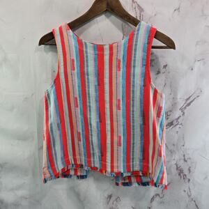 Anthropologie Tank Top Womens Small Neon Orange Striped Button Back Marisol Drew
